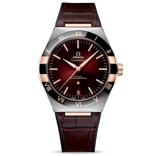 Omega Constellation Co-Axial Master Chronometer Automatic Burgundy Color Leather Strap Men's Watch