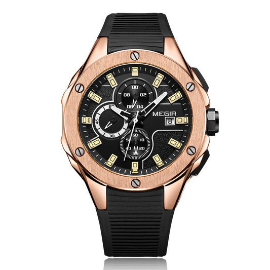 Megir MN2053GREBK-1N0 Chronograph Quartz Black Silicone Strap Men’s watch