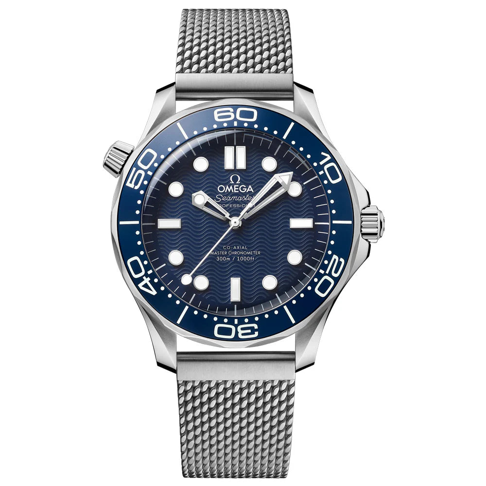 Omega Seamaster Diver 300M Blue Dial Automatic "007 60th Anniversary Edition" Stainless Steel Mesh Chain Men's Watch