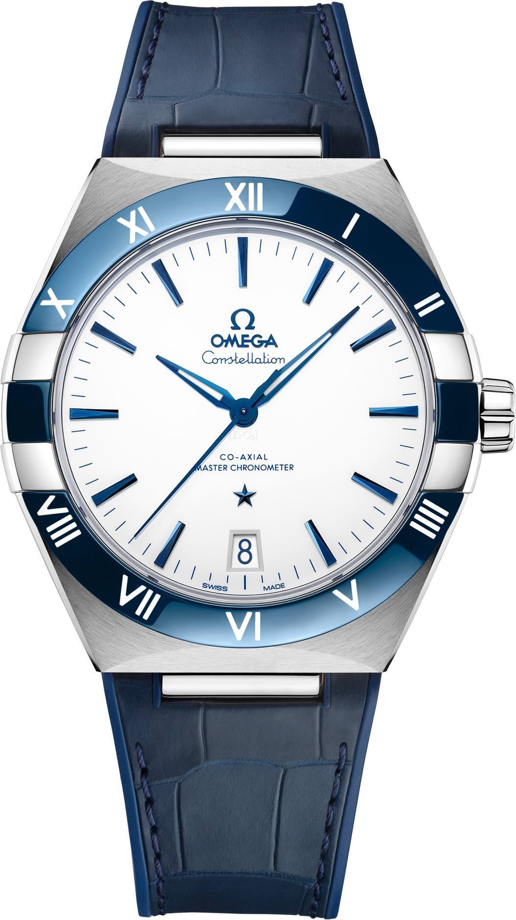Omega Constellation Silver-Blue Tone Automatic Stainless Steel Leather Strap Euro Grade Men's Watch