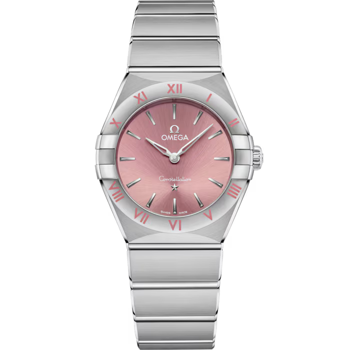 Omega Constellation Pink Dial Stainless Steel Chain Quartz Women's Watch