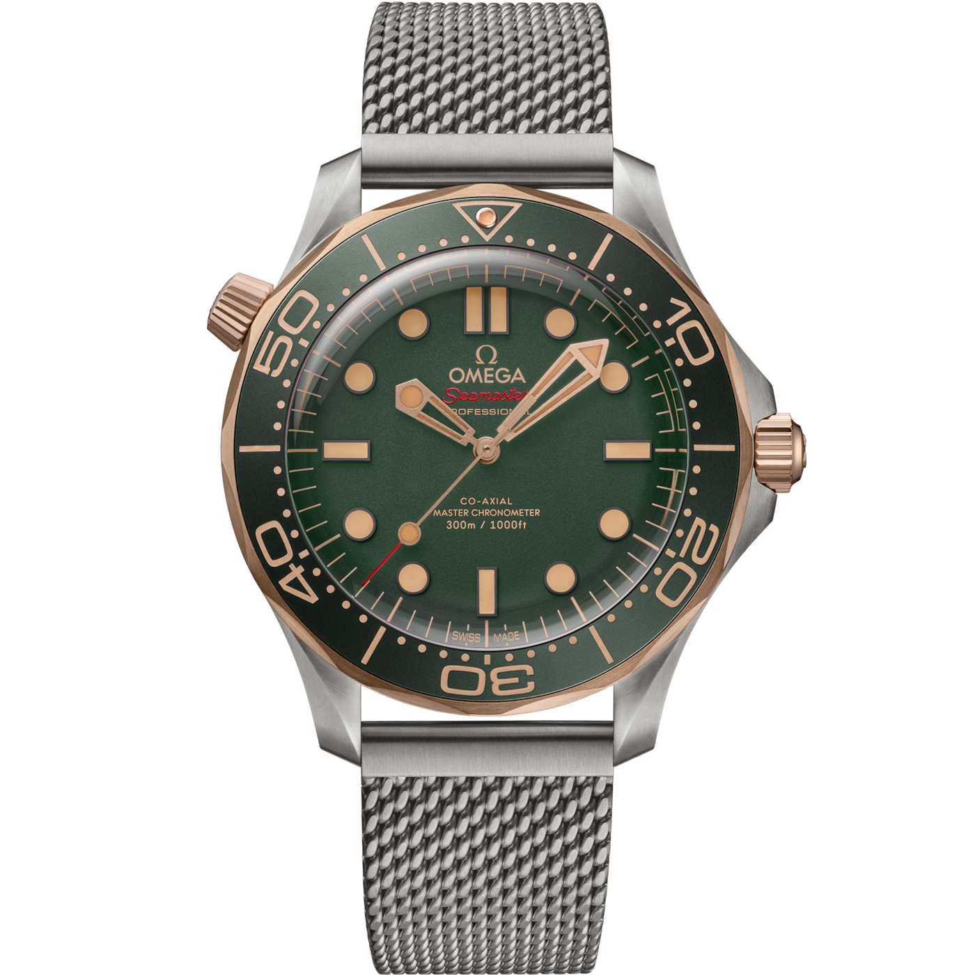 OMEGA Seamaster Diver 300M Co‑Axial Master Chronometer Automatic Green Dial Stainless Steel Chain Men's Watch