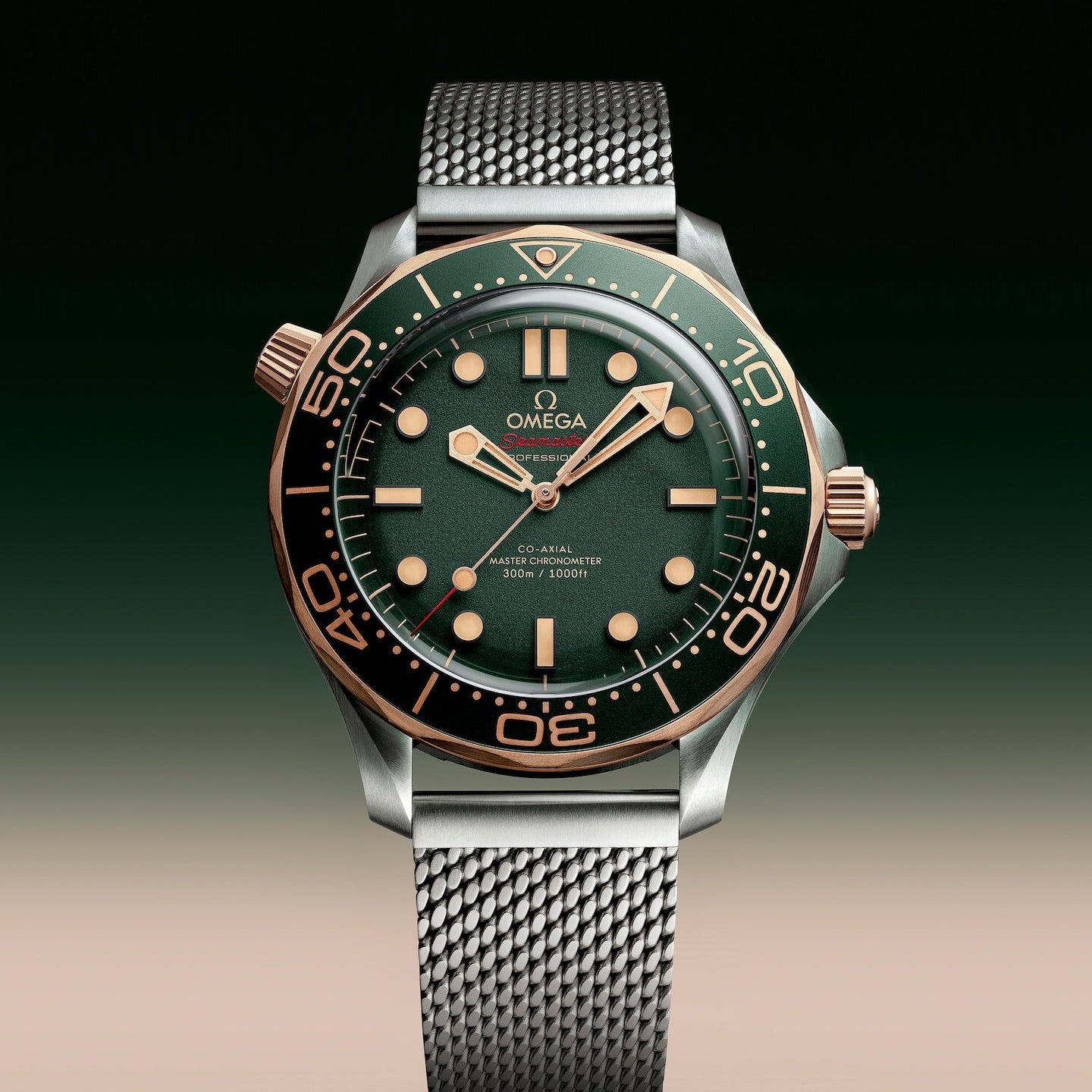 OMEGA Seamaster Diver 300M Co‑Axial Master Chronometer Automatic Green Dial Stainless Steel Chain Men's Watch