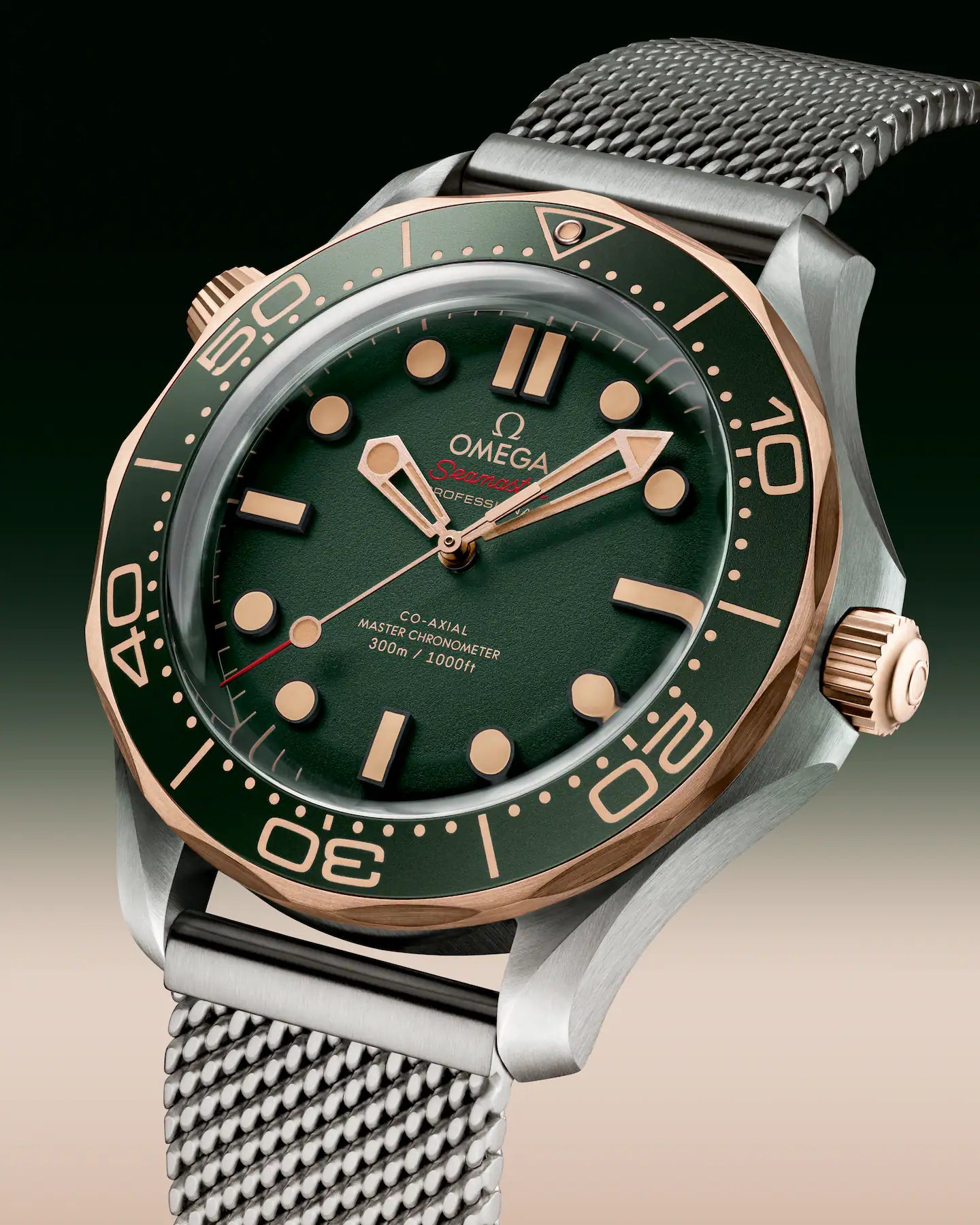 OMEGA Seamaster Diver 300M Co‑Axial Master Chronometer Automatic Green Dial Stainless Steel Chain Men's Watch