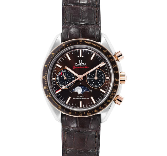Omega Speedmaster Moonwatch Master Chronometer Chronograph Brown DIal Automatic Stainless Steel Genuine Leather Strap Men's Watch