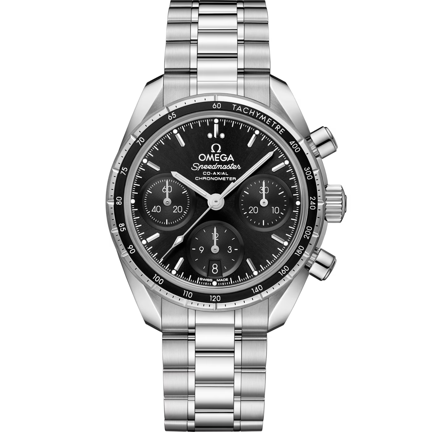 OMEGA Speedmaster 38 Co-Axial Chronometer Chronograph Black Dial Quartz Stainless Steel Chain Men's Watch