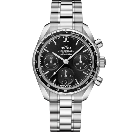 OMEGA Speedmaster 38 Co-Axial Chronometer Chronograph Black Dial Quartz Stainless Steel Chain Men's Watch