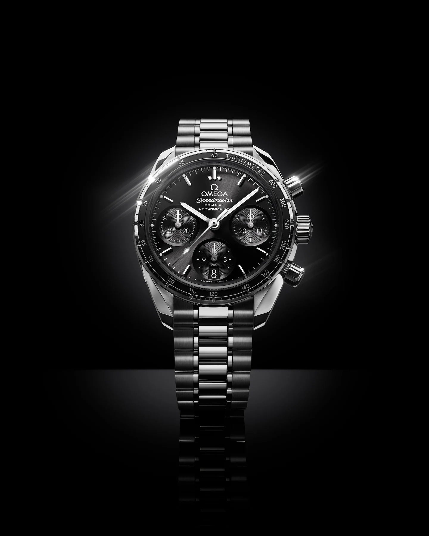 OMEGA Speedmaster 38 Co-Axial Chronometer Chronograph Black Dial Quartz Stainless Steel Chain Men's Watch