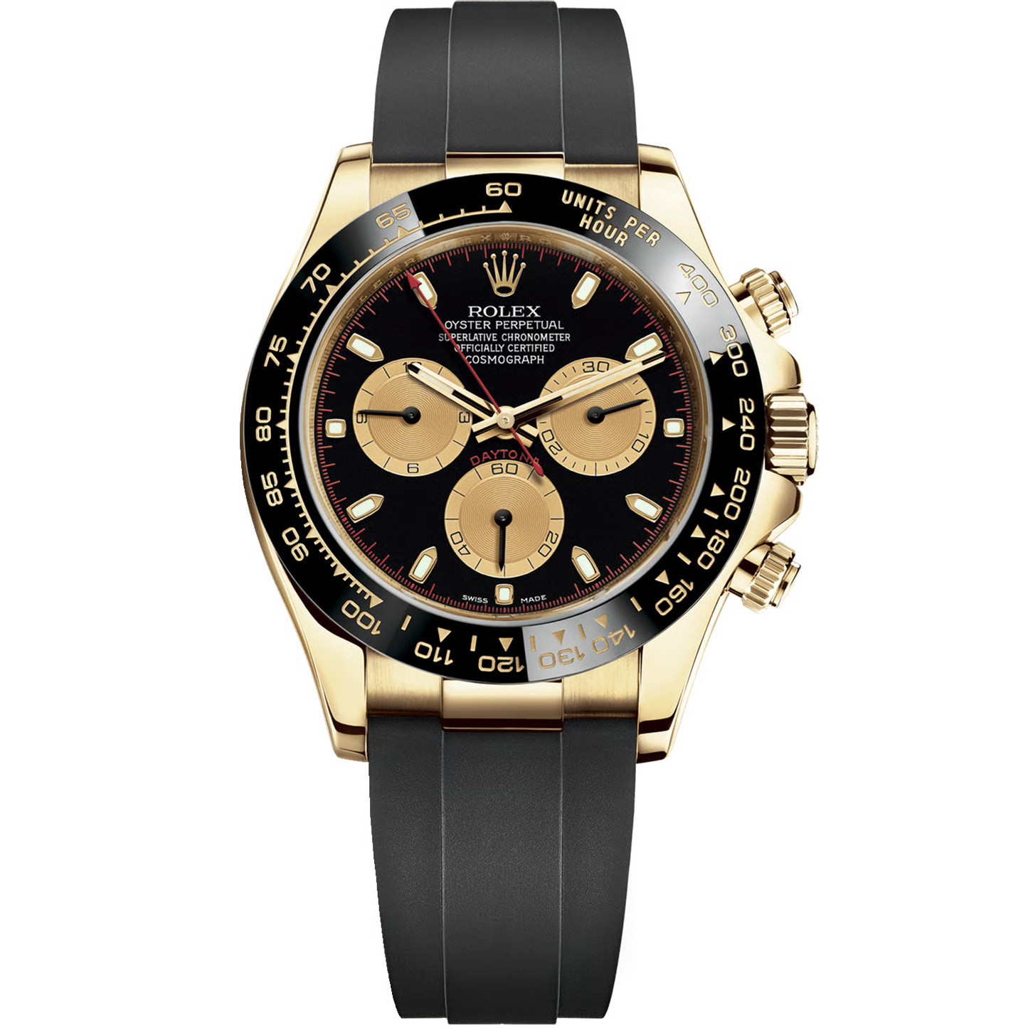 Rolex Daytona Golden Tone Black Dial Automatic Stainless Steel Silicone Strap Men’s Watch