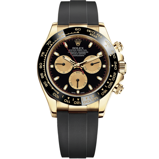Rolex Daytona Golden Tone Black Dial Automatic Stainless Steel Silicone Strap Men’s Watch