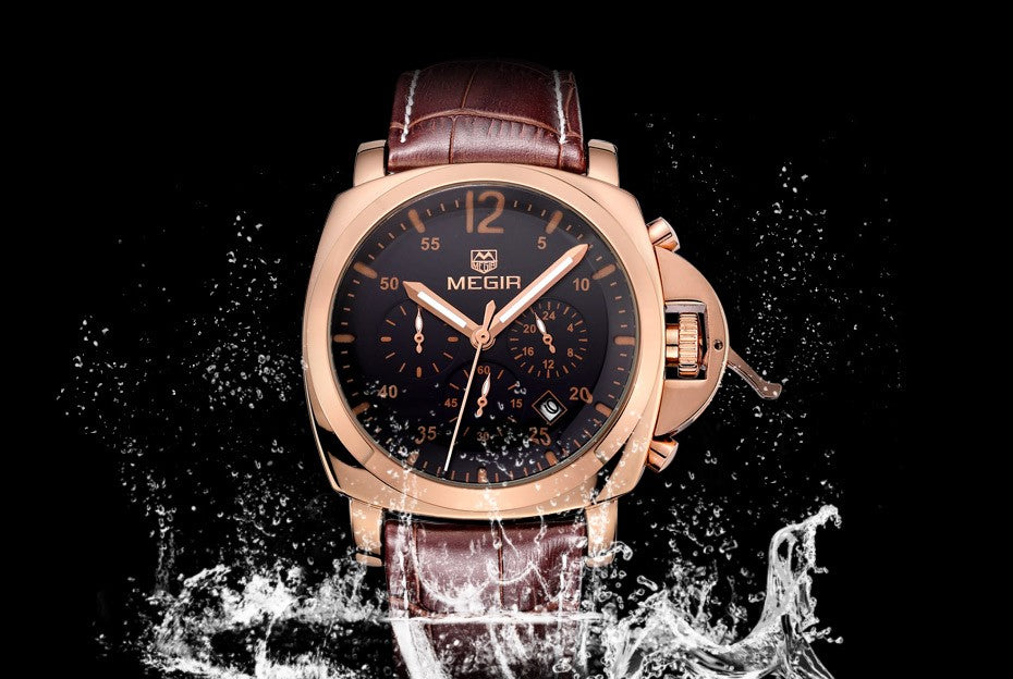 Megir ML3006GREBN-1N0 Chronograph Quartz Brown Genuine Leather Men’s watch