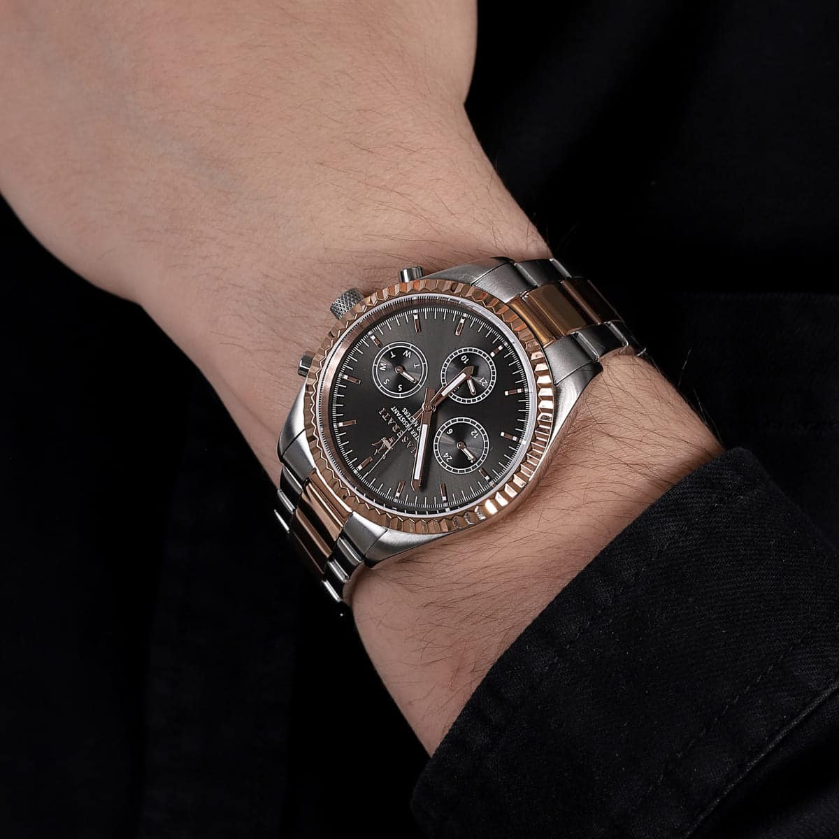 Maserati Competizione R8853100020 Chronograph Quartz Black Dial Two-Tone Stainless Steel Chain Men’s Watch