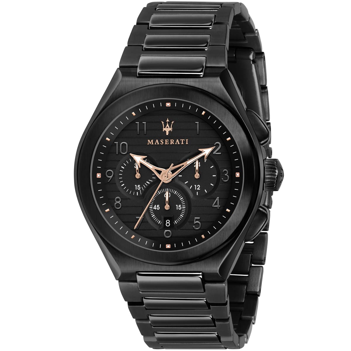 Maserati Triconic R8873639003 Chronograph Quartz Black Dial Stainless Steel Full Black Tone Chain Men’s Watch