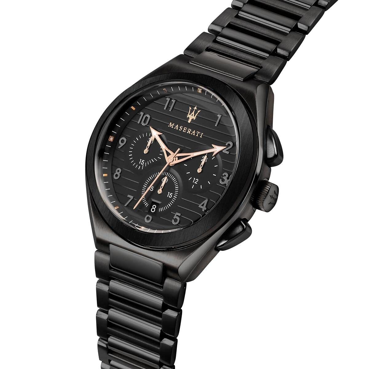 Maserati Triconic R8873639003 Chronograph Quartz Black Dial Stainless Steel Full Black Tone Chain Men’s Watch