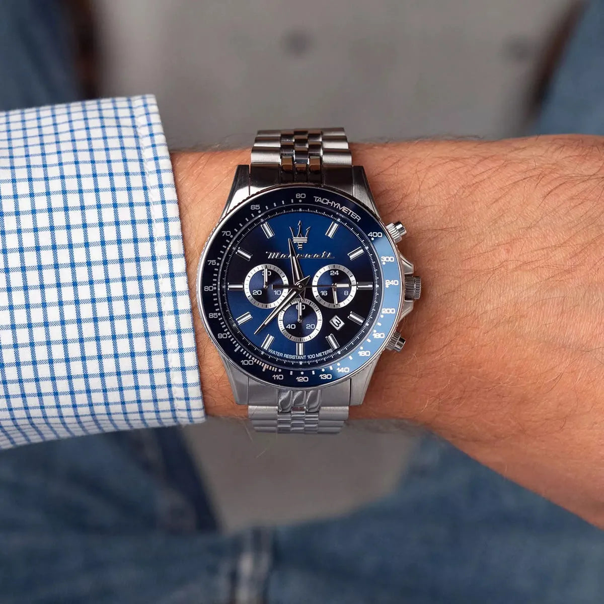Maserati Sfida R8873640025 Chronograph Quartz Blue Dial Stainless Steel Chain Men’s Watch