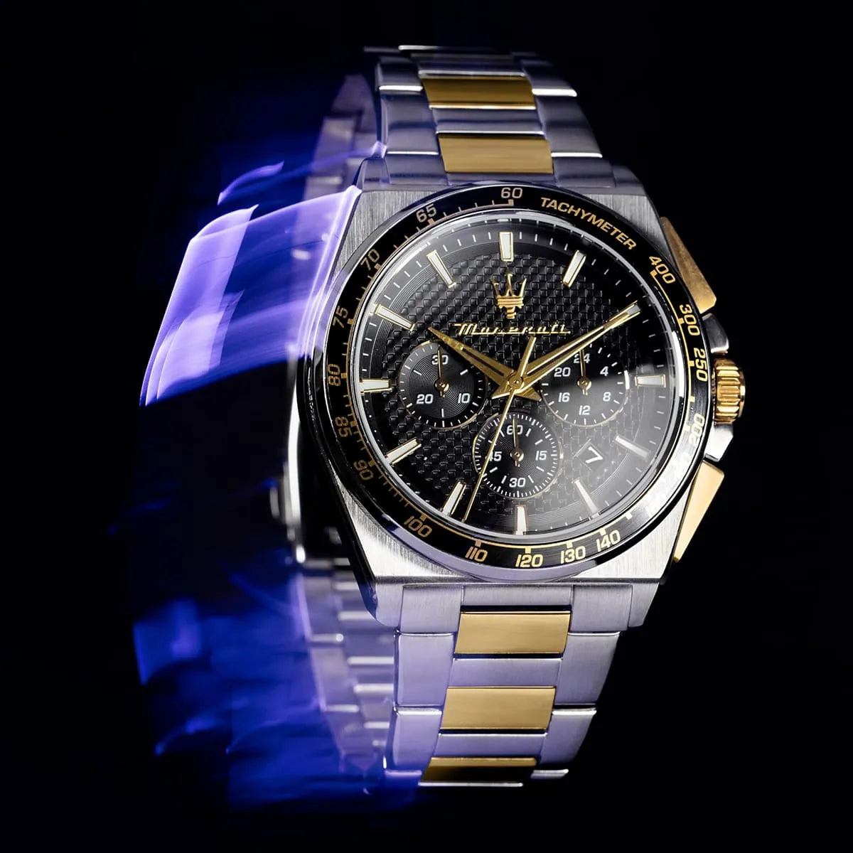 Maserati Velocita R8873652003 Chronograph Quartz Black Dial Two-Tone Stainless Steel Chain Men’s Watch