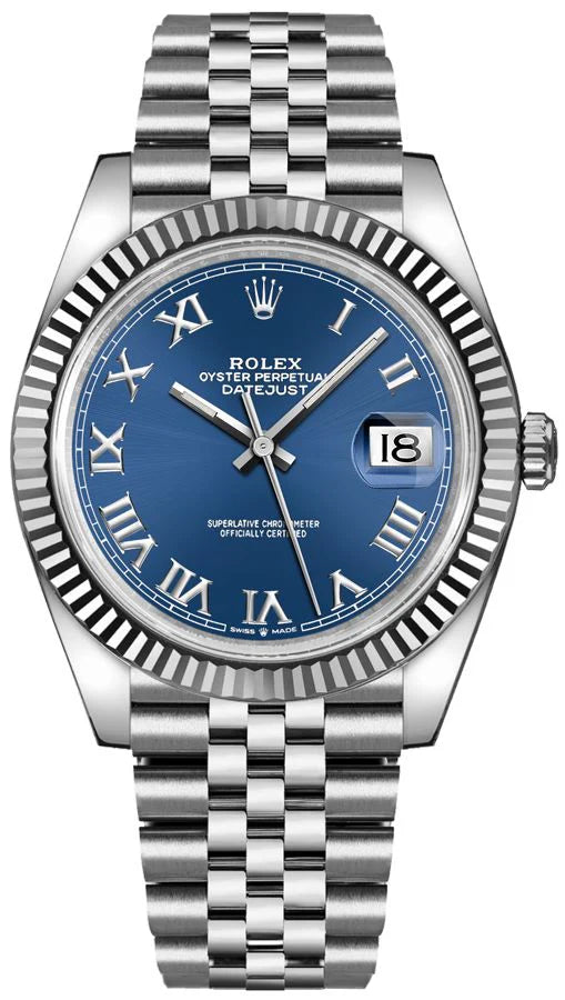 Rolex Datejust 41mm 126334 Fluted Bezel Blue Roman Dial Jubilee Bracelet Swiss 1:1 Mirror Grade Men’s Watch