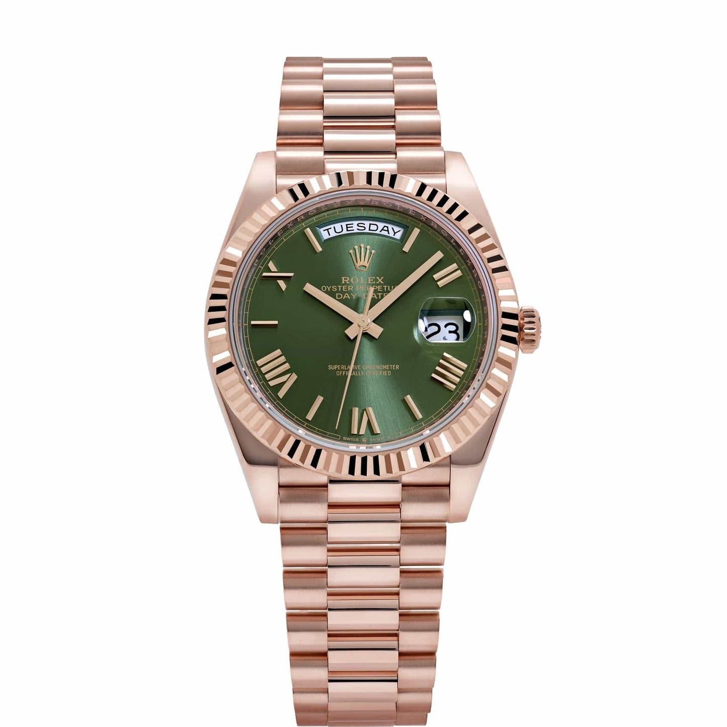 Ro-lex Day-Date Oyster Perpetual Automatic Full Rose Gold With Green Dial Stainless Steel President Chain Men’s Watch