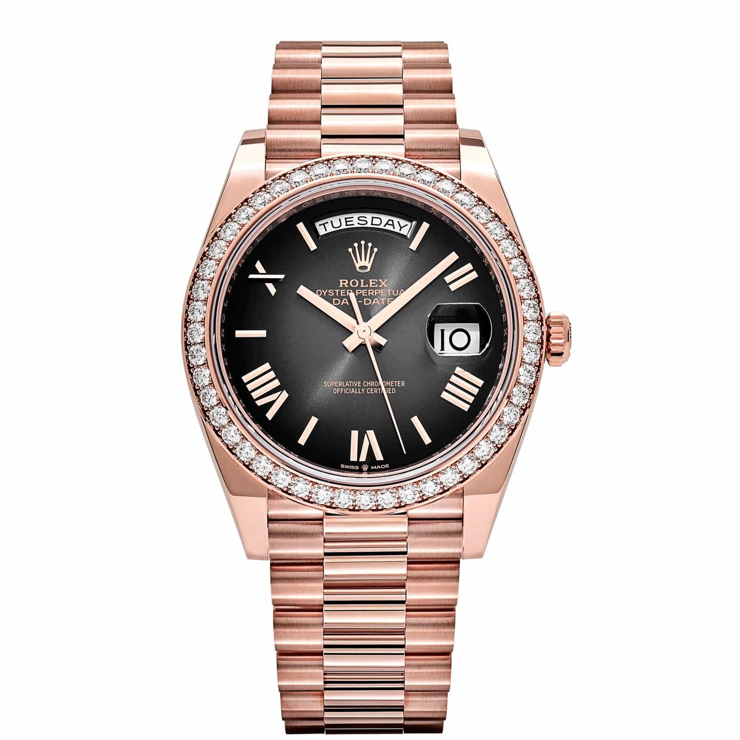 Rolex Day-Date Automatic Stone Bezel Stainless Steel Chain Men’s Watch