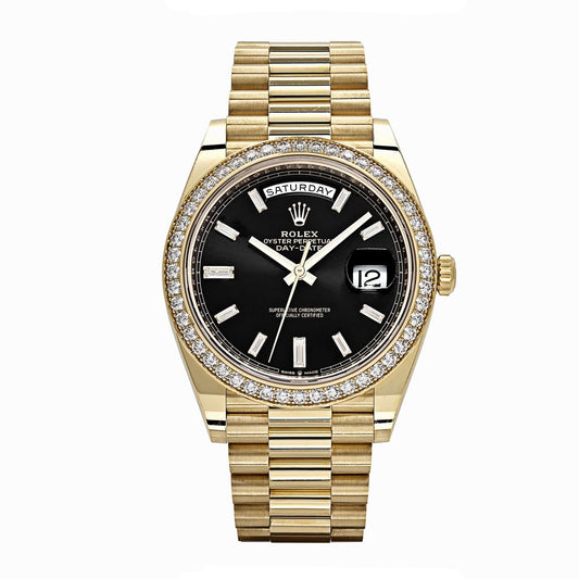 Rolex Oyster Perpetual Day-Date Automatic Stone Bezel Golden-Tone Stainless Steel President Chain Men’s Watch