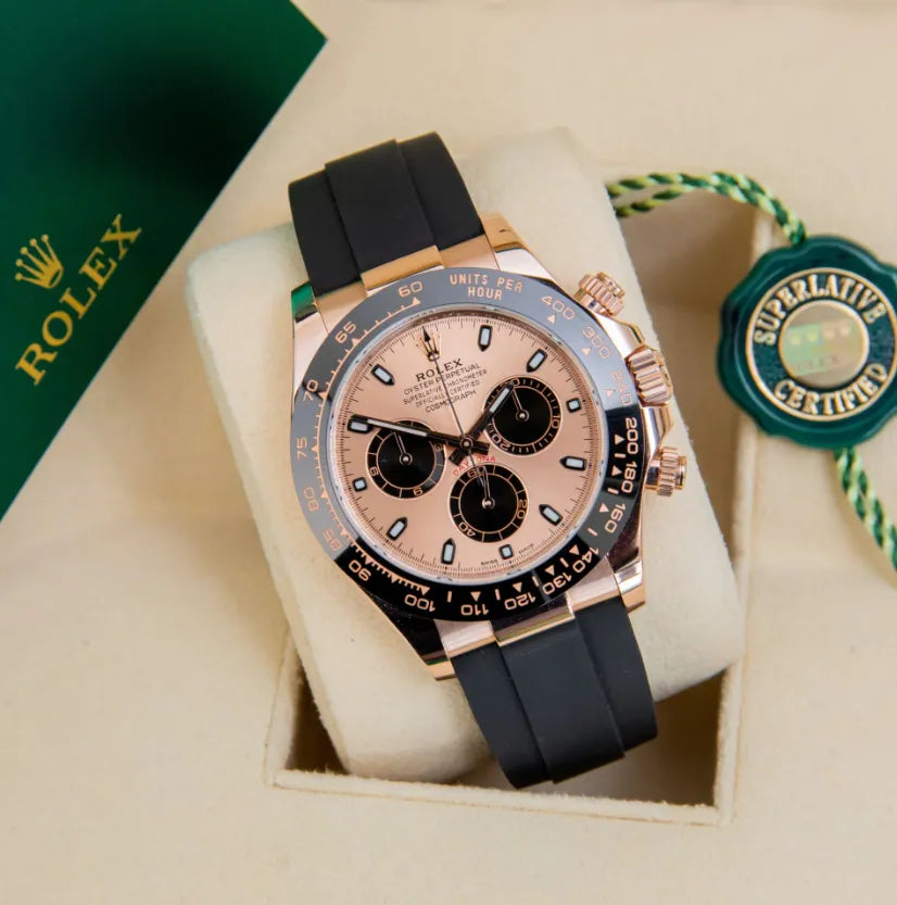 Rolex Daytona Rose Gold Case Black Dial Automatic Silicone Strap Men’s Watch
