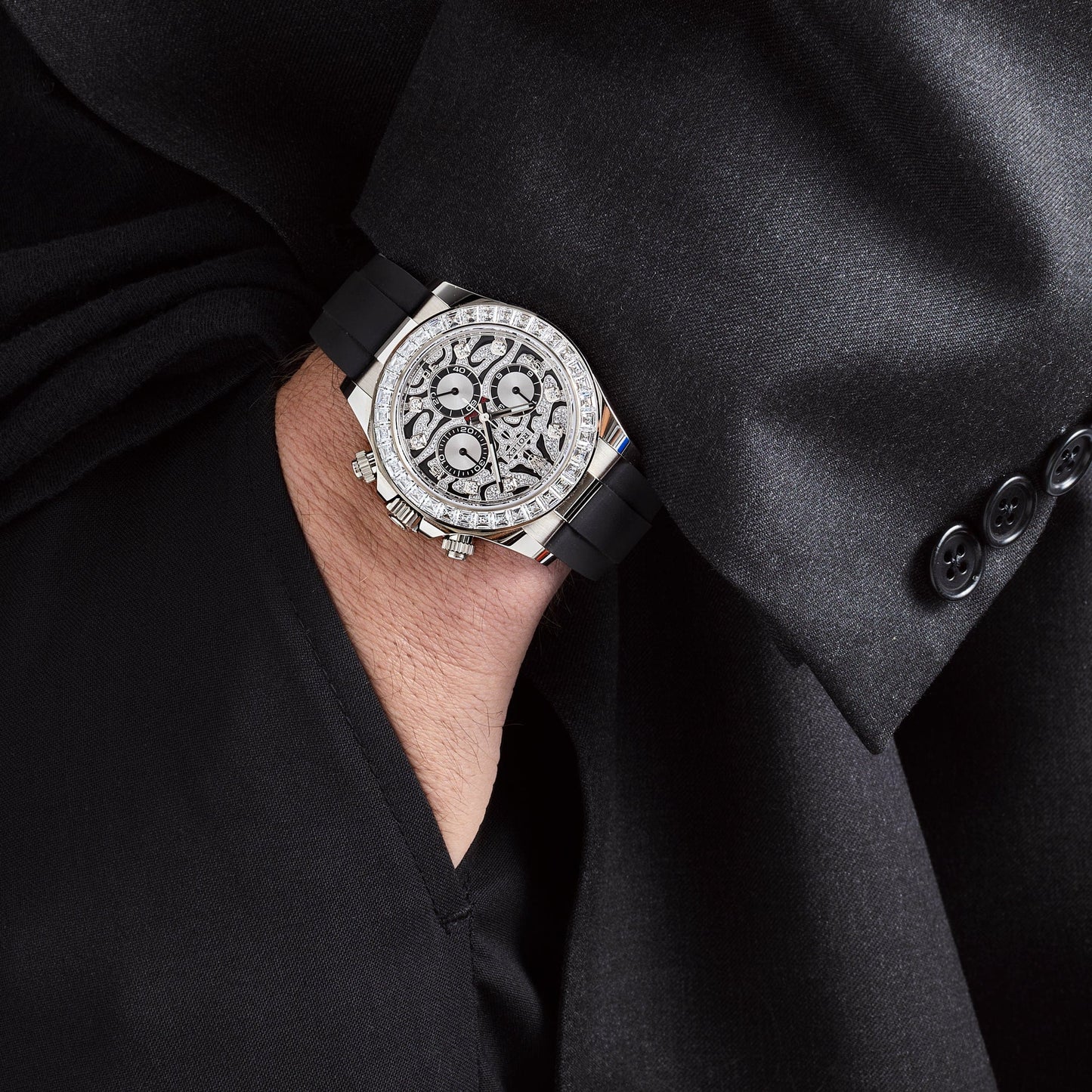 Rolex Daytona Eye of the Tiger Silver Dial Automatic Stainless Steel Silicone Strap Men’s Watch