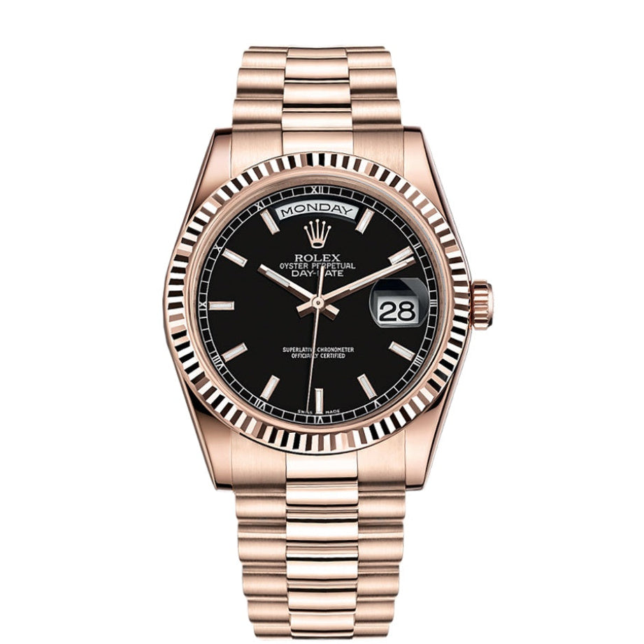 Rolex Day-Date Oyster Perpetual Automatic Full Gold Color With Black Dial Stainless Steel Chain Men’s Watch
