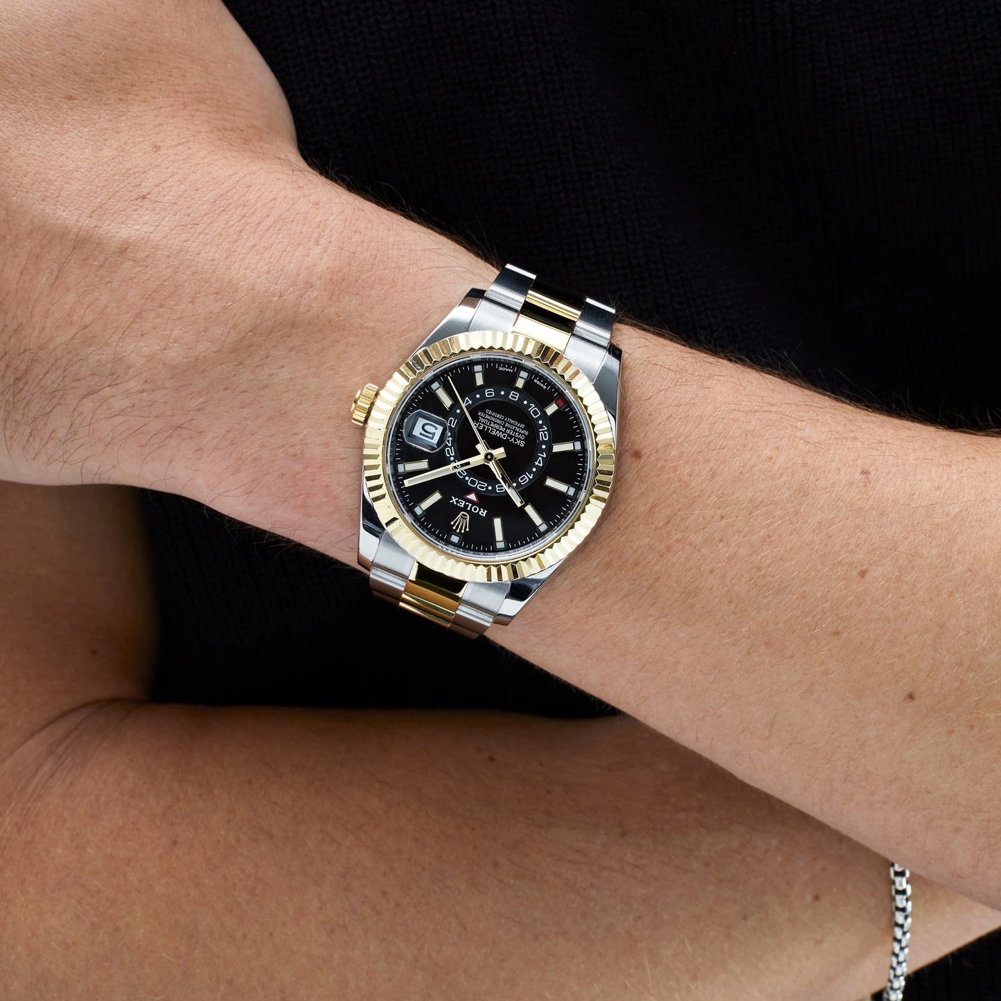 Rolex Sky-dweller Automatic Dual Tone With Black Dial Stainless Steel Chain Men’s Watch