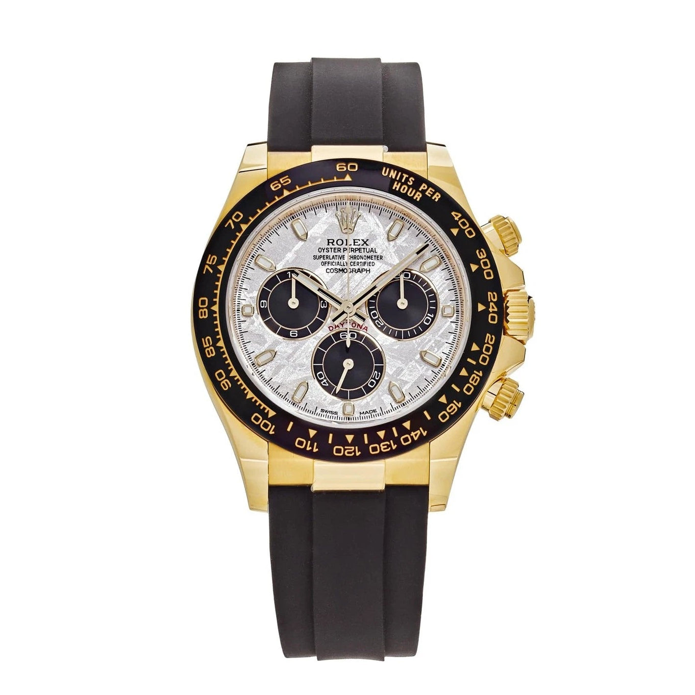 Rolex Daytona Meteorite Dial Automatic Stainless Steel Golden Tone Silicone Strap Men’s Watch