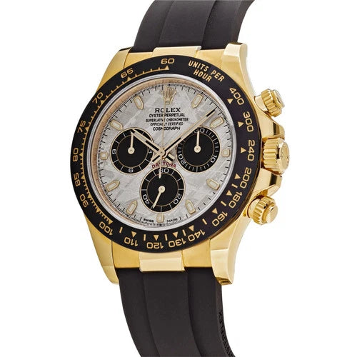 Rolex Daytona Meteorite Dial Automatic Stainless Steel Golden Tone Silicone Strap Men’s Watch