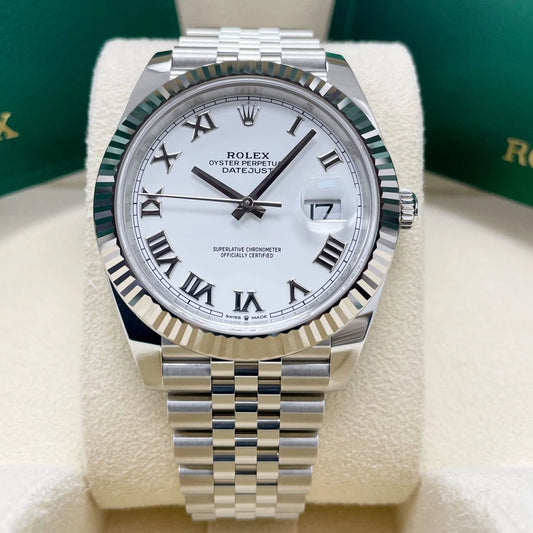 Rolex Datejust 126334 Fluted Bezel White Roman Dial Jubilee Bracelet 41mm Swiss 1:1 Mirror Grade Men’s Watch