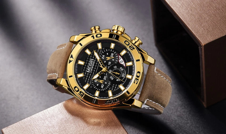 Megir M-2094 Quartz Chronograph Brown Genuine Leather Men’s watch