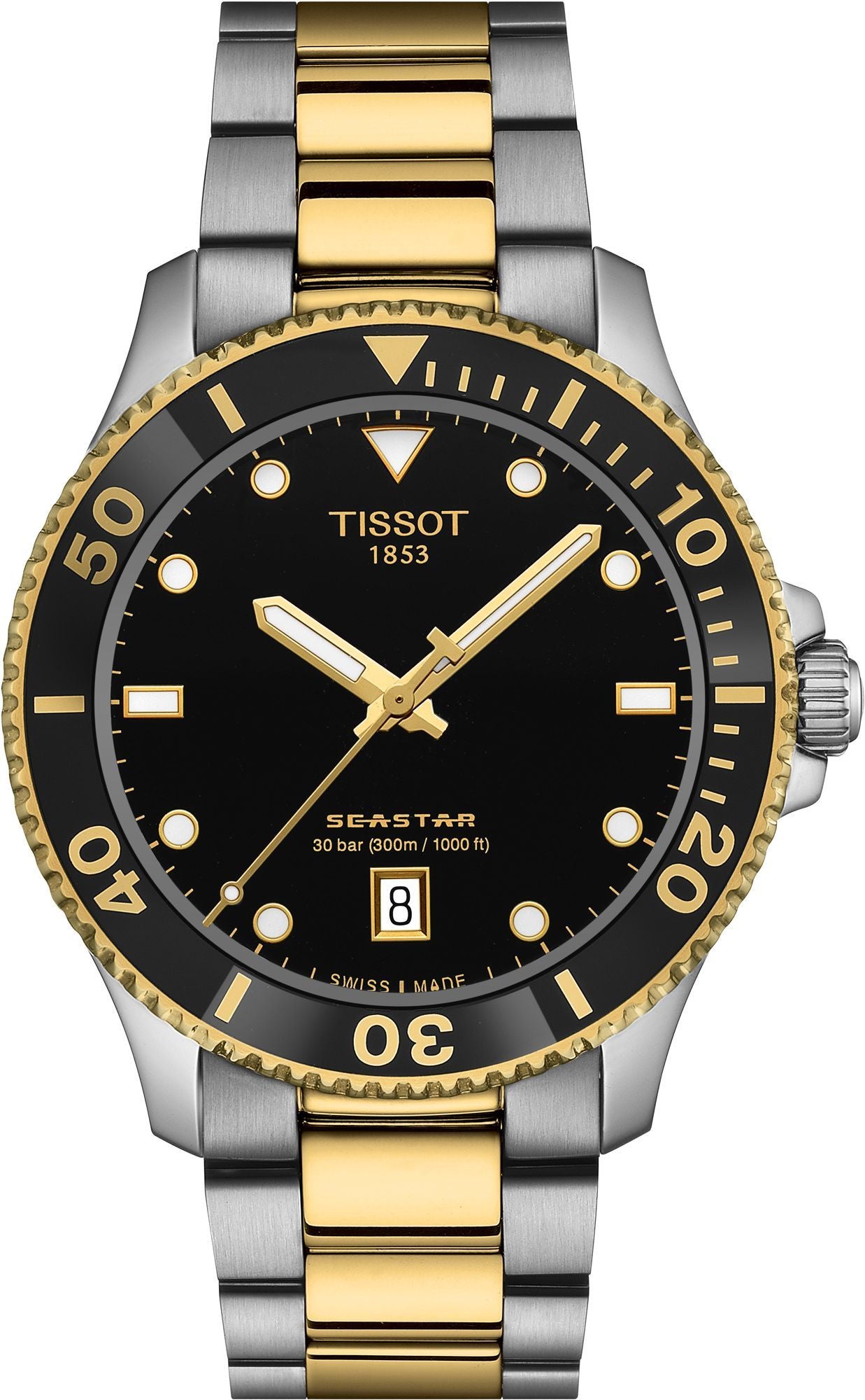 Tissot Seastar 1000 T-Sport Black Dial Quartz Silver-Gold Tone Stainless Steel Chain Men’s Watch