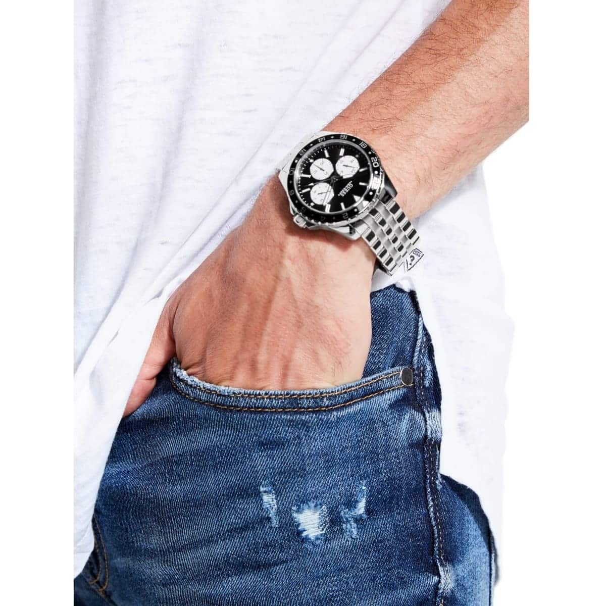 Guess Odyssey W1107G1 Chronograph Quartz Black Dial Silver-Tone Stainless Steel Chain Men’s Watch