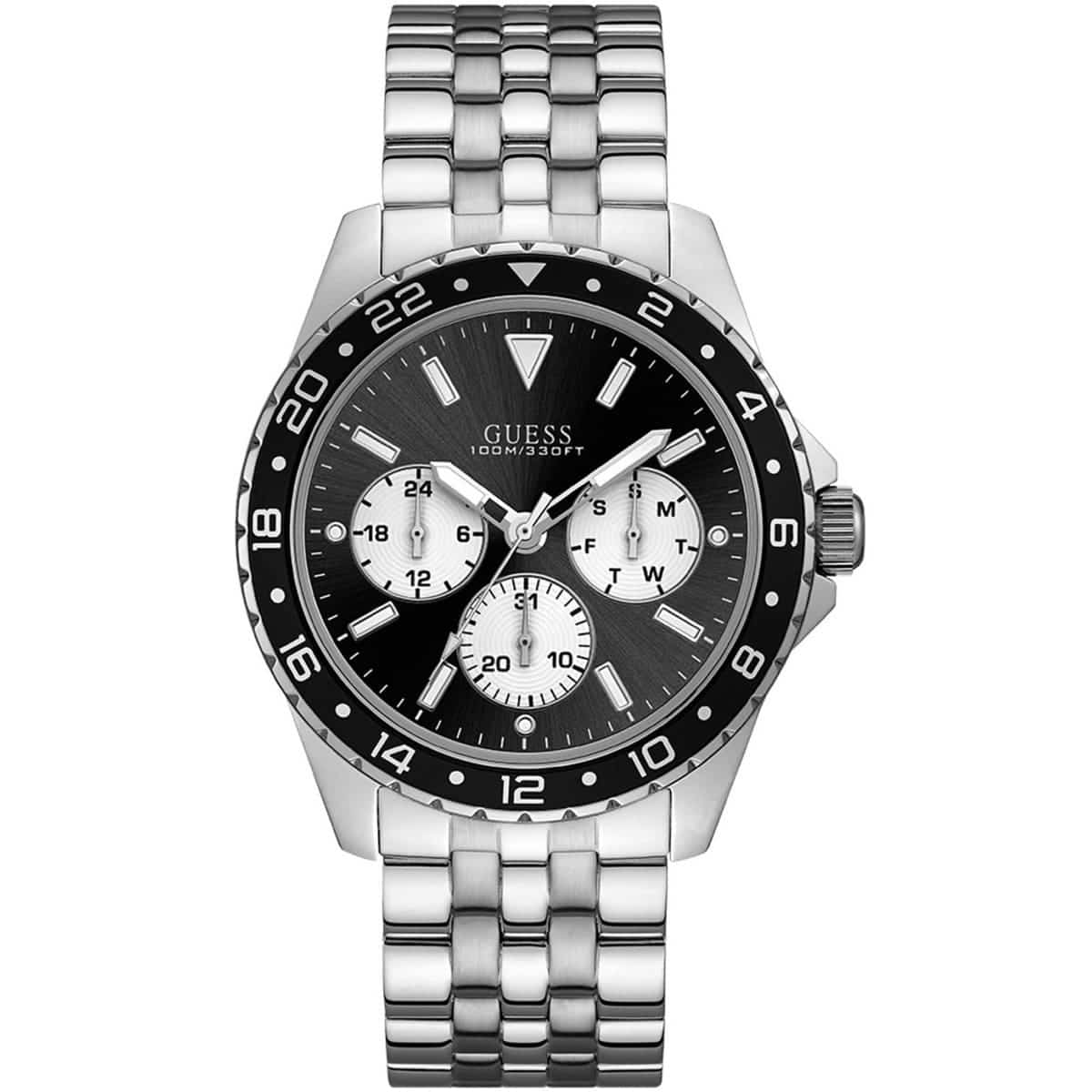 Guess Odyssey W1107G1 Chronograph Quartz Black Dial Silver-Tone Stainless Steel Chain Men’s Watch