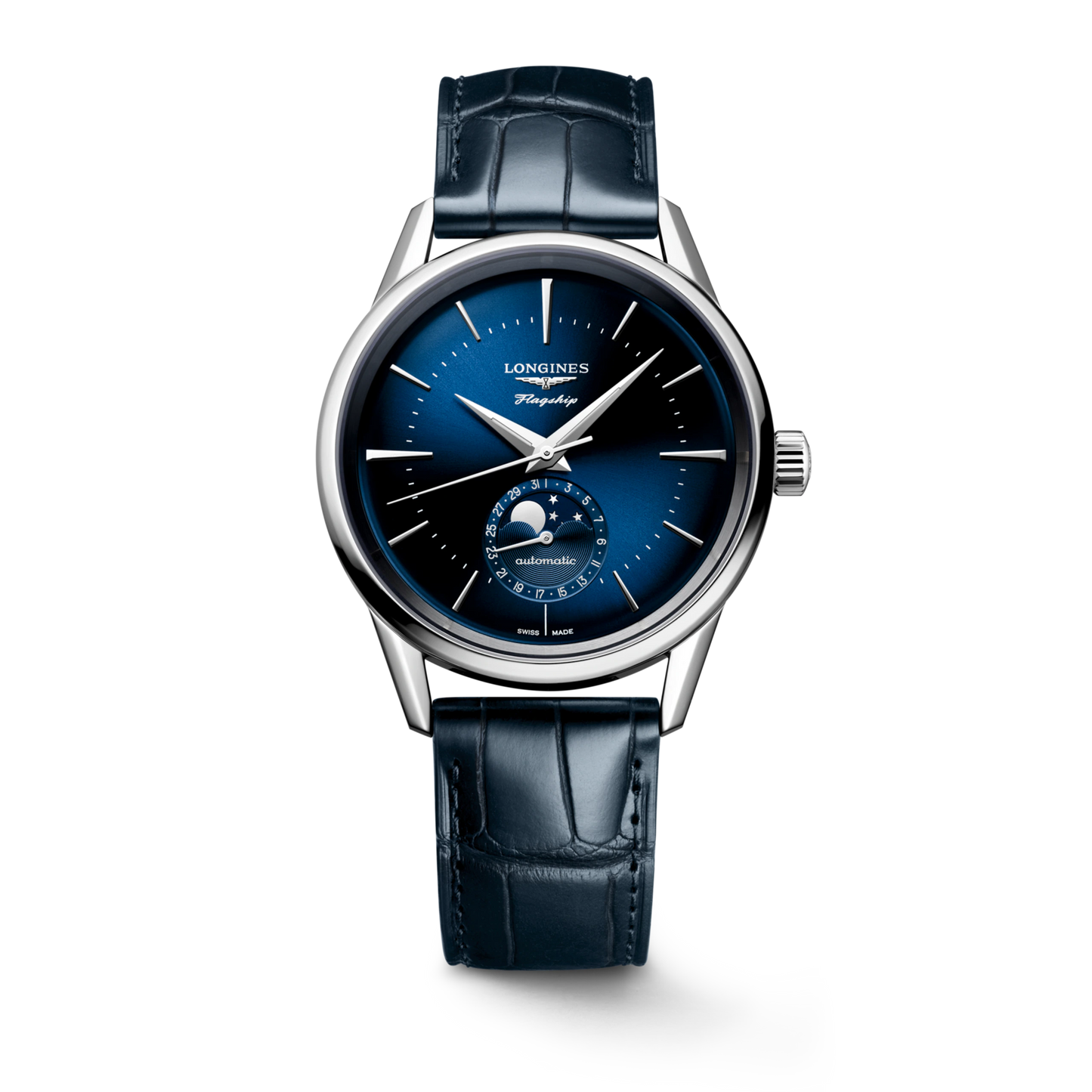 Longines Flagship Heritage Moon-Phase Automatic Blue Dial Genuine Leather Strap Men’s Watch