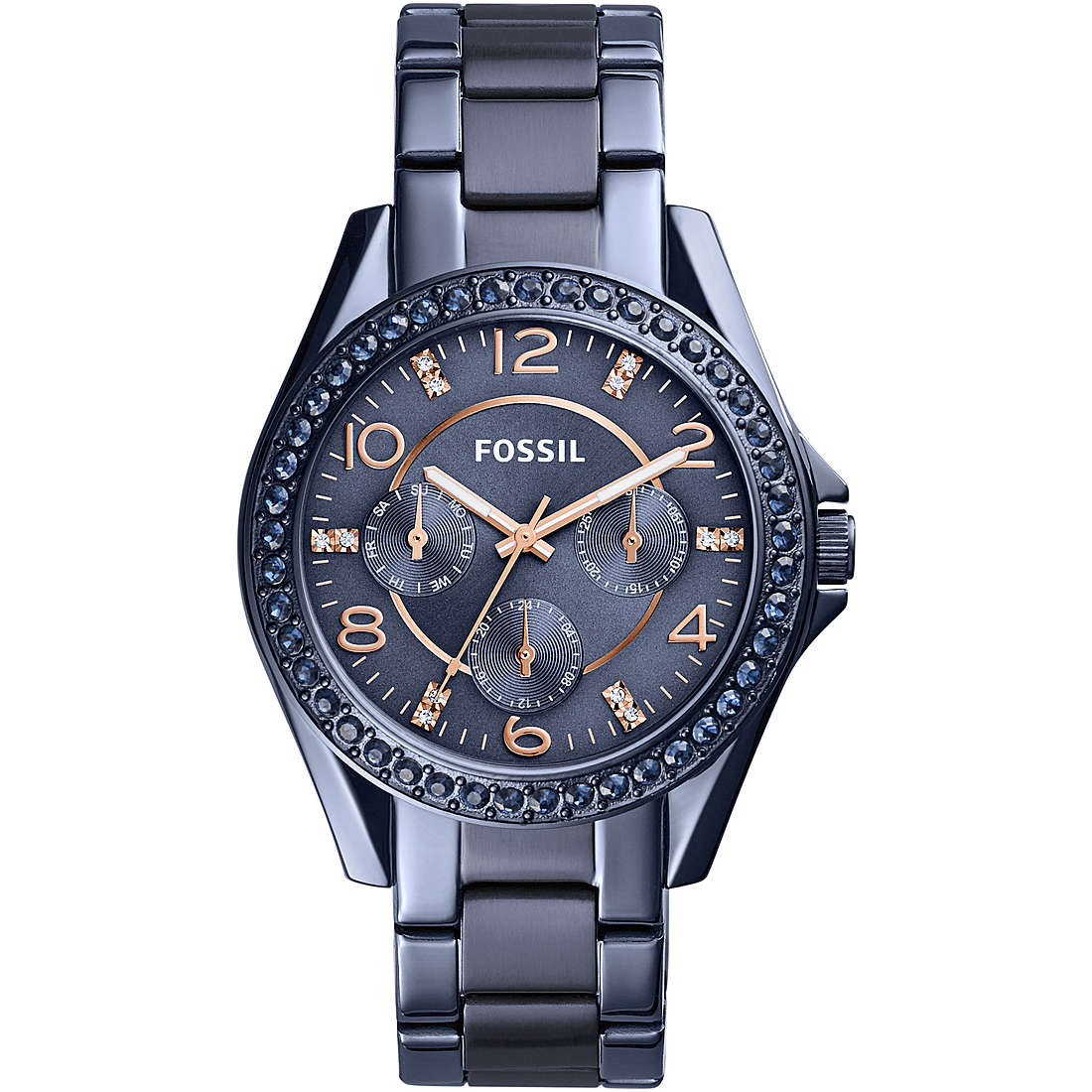 Fossil Riley ES4294 Quartz Chronograph Blue Dial Stainless Steel Chain Women’s Watch