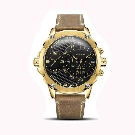 Megir M- 2093 Quartz Dual Time Genuine Leather Strap Men’s watch