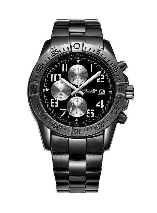 Megir MS2030G/BK-1 Chronograph Quartz Black Stainless Steel Chain Men’s watch
