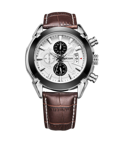 Megir ML2020GBN-7 Chronograph Quartz Brown Genuine Leather Strap Men’s watch