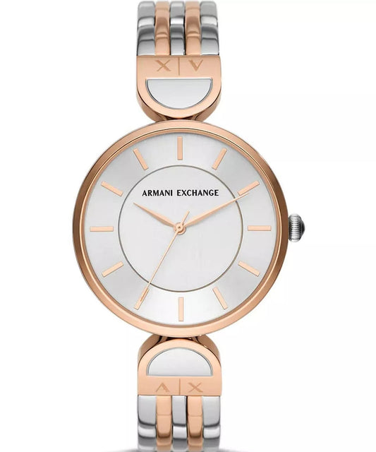 Armani Exchange Brooke AX5383 Quartz White Dial Silver & Rose Gold-Tone Stainless Steel Chain Lady’s Watch