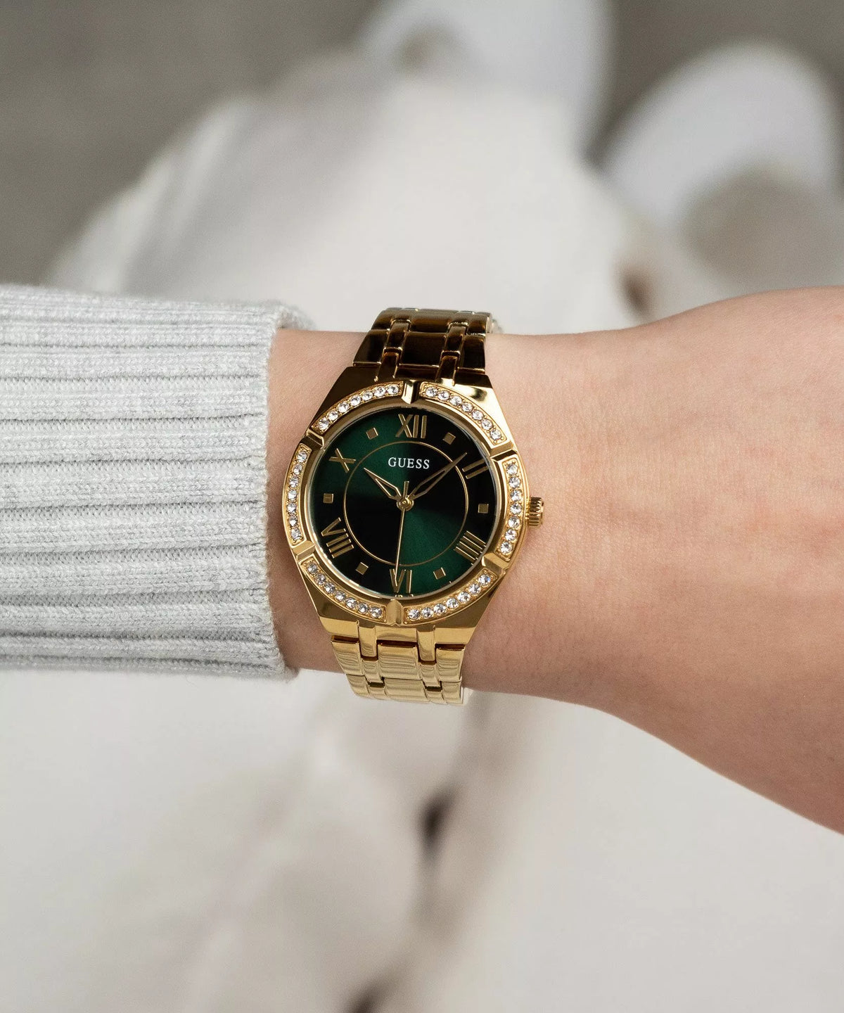 Guess Cosmo GW0033L8 Quartz Green Dial Full Golden-Tone Stainless Steel Chain Lady's Watch